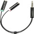 DELTACO ljudadapter, 3,5mm hane till 3,5mm mikrofon hona och 3,5mm stereo hona, 4-pin, 0,1m, svart