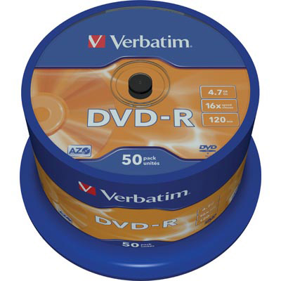 Verbatim DVD-R, 16x, 4,7GB/120min, 50-pack spindel, AZO